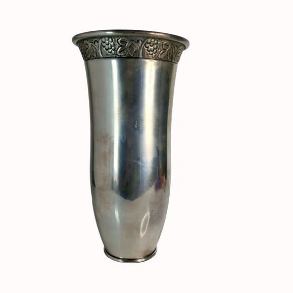 Vintage Pottery Barn Silver-Plated Vase With Ornate Grape & Leaf Design - Picture 2 of 7